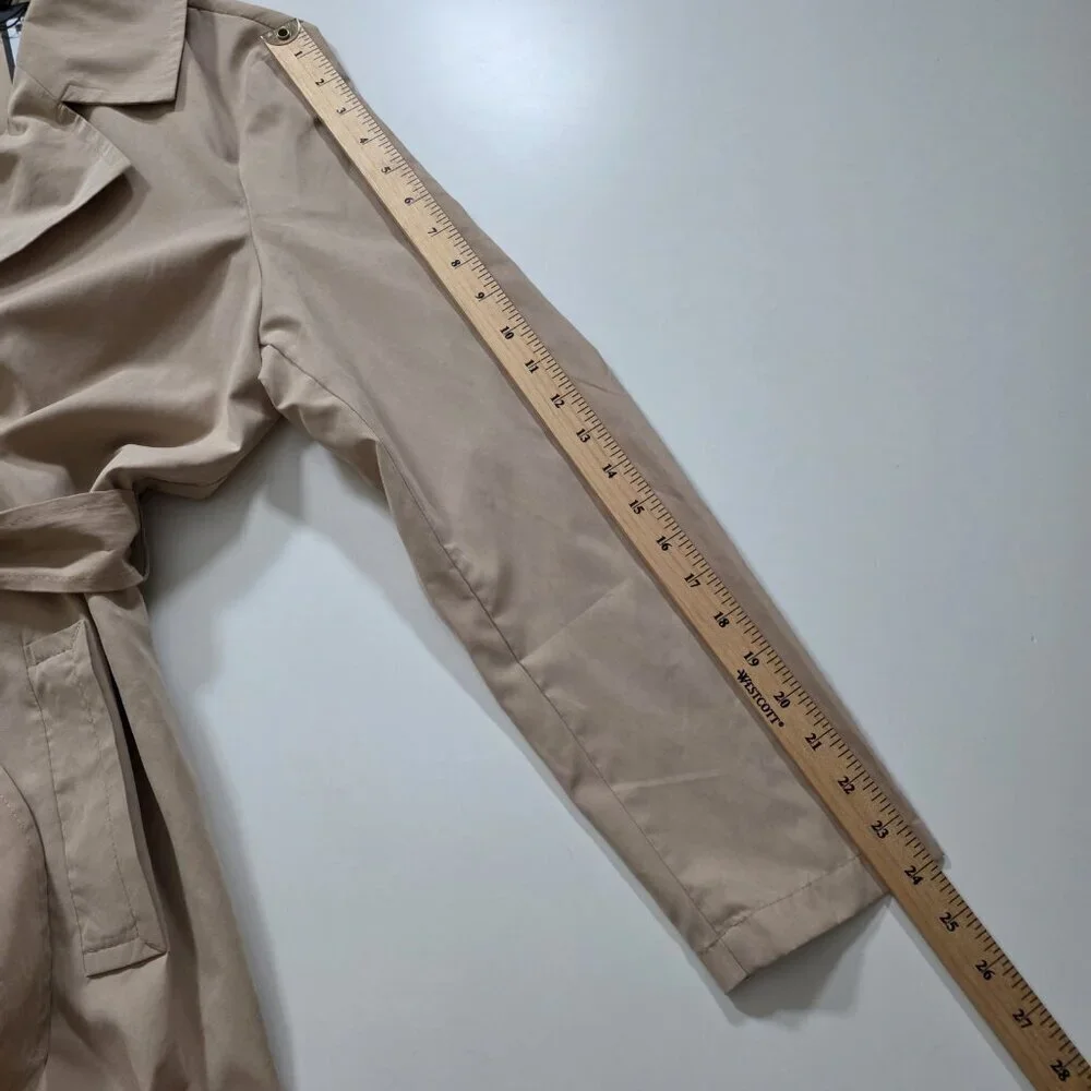 Vero Moda Wrap Coat Womens L Beige Belted Mid Length Pockets Lightweight Preppy